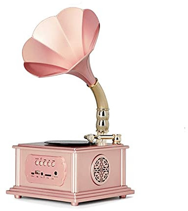 Wooden Gramophone Phonograph Stereo Speakers Turntable Vinyl Record Player System Turntable Pink recorder