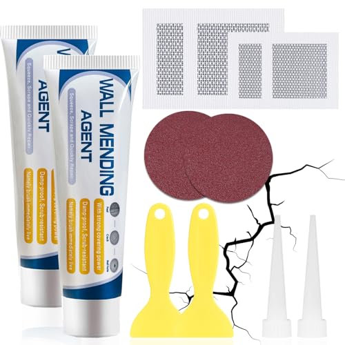 Wall Filler Repair Kit,Wall Repair Cream,Wall Spackle Polyfiller Kit with Drywall Repair Patch,Sandpaper,Wall Repair Paste,Scraper,Wall Filler Ready Mixed for Holes, Peeling, Graffiti,Crack