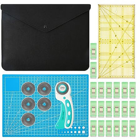 Fraise à rouler à poignée ergonomique avec verrouillage de sécurité pour couper 45 mm - Cutter rotatif pour tissu avec ailettes supplémentaires - Kit d'outils rotatifs pour tissu rotatif