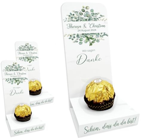 Fotofol Personalisierte Gastgeschenke Hochzeit 20er Set – Aufsteller mit Wunschtext, Namen & Datum – elegante Deko für Jubiläum, Taufe & Feier – (Motiv Eucalyptus)