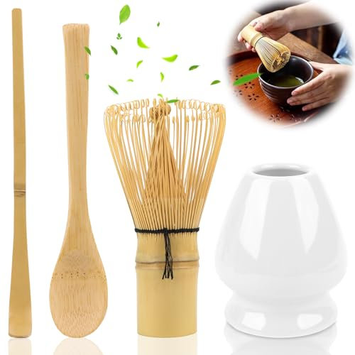 Matcha Set, Japanese Matcha Whisk Set, Traditional Bamboo Matcha Whisk, Spoon, Holder, Brown