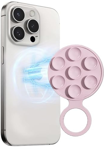 AIMOADO Supporto magnetico per telefono con ventosa in silicone, riutilizzabile, per video, selfie, trucco, specchio, doccia, compatibile con iPhone con Magsafe (rosa)