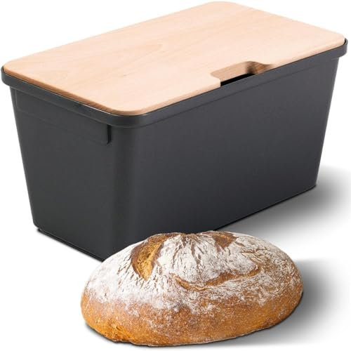 Novaliv Brotkasten mit Deckel 32x20x16,5cm Brotbox für Brotaufbewahrung Brotkasten Holz für Brot frischhalten 7,3L Brotkasten schwarz Brot box für Brot Aufbewahrungsbox mit Holzdeckel