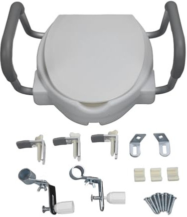 Erhöhter Toilettensitz mit Armlehnen, robust, ergonomisch, hindernisfrei, Sicherheitsgriffe, Toilettensitz, Toilettensitzerhöhung für Senioren ﻿