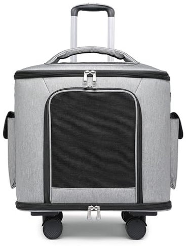 Trolley for Haustiere Die Reise Im Freien,18,9X13,4X17,7 Zoll,Großes Fassungsvermögen,Wasserdicht Und Langlebig,Verschleißfestes Gewebe,Integrierte Leine,Multidirektionale Belüftungslöcher(Gray)