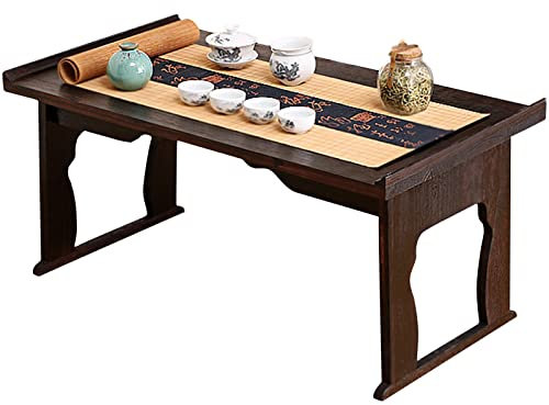 HPTHLY Japanischer Erkertisch, Tatami-Teetisch, antiker Tisch mit klappbaren Beinen, Faltbarer niedriger Tisch zum Sitzen auf dem Boden,(Brown 60x34x27cm)