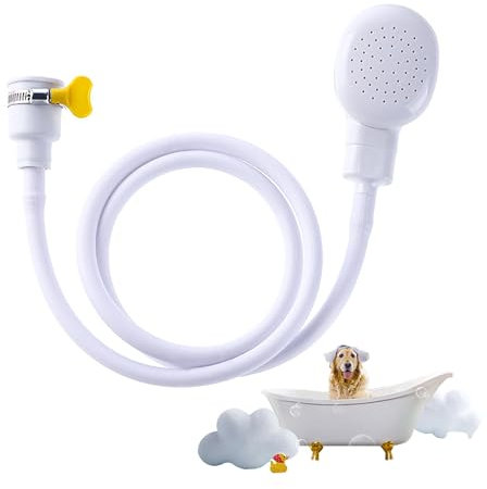 Pet Portable Shower Attachment for Bath Taps - Single Tap Shower with Fit Clamp Included, White Hose (1.32 M)