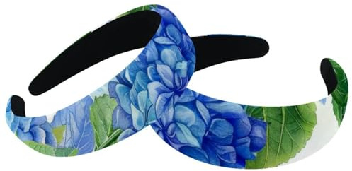 Lot de 2 bandeaux larges en velours pour femme, motif hortensias floraux bleus, accessoires rembourrés, bandeaux de beauté pour filles
