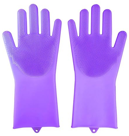 AOEGBY Rubber Gloves 2Pairs Silicone Cleaning Gloves Multifunction Silicone Dish Washing Gloves for Kitchen Household Washing Kitchen Gloves(Purple)