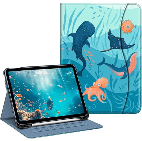 FINTIE Case for iPad A16 11th Generation 11 Inch & iPad 10th Gen 10.9 Inch | Multi-Angle Viewing Protective Stand Cover, Built-in Pencil Holder & Storage Pocket, Auto Wake/Sleep, Blue Ocean