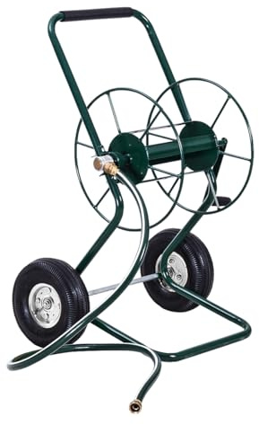 SOARS Schlauchwagen Metall, Schlauchaufroller für 3/4 Schlauch, Schlauchtrommel mit tropffreie Drehdurchführung & Kurbel & Gummirädern, Gartenschlauchwagen mit 188 cm Anschlusschlauch