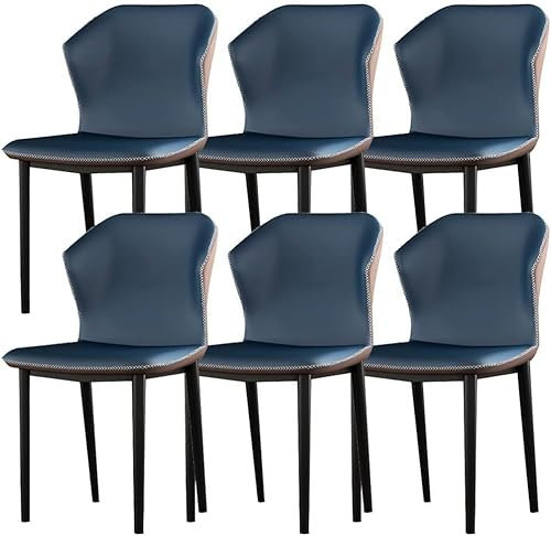 6-teiliges modernes Ledersofa-Set mit Esszimmerstühlen aus Karbonstahl, ideal für Küche, Schlafzimmer, Wohnzimmer und Balkon (Dunkelblau)