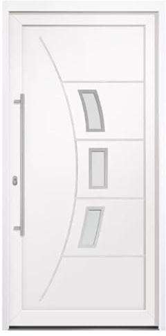 HORI Haustür Kunststoff Komplettset Wing, 5-fach Pilzkopf-Verriegelung, Edelstahl-Stoßgriffset, Energieeffiziente Bodenschwelle, Robuste PVC-Konstruktion - Farbe: Weiß - DIN links - Modell: Wing -
