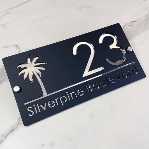 Targhetta per indirizzo personalizzata, numero civico 3D in acrilico, taglio laser, design moderno, con effetto galleggiante e albero della vita, cartello esterno per casa, hotel e appartamento (nero