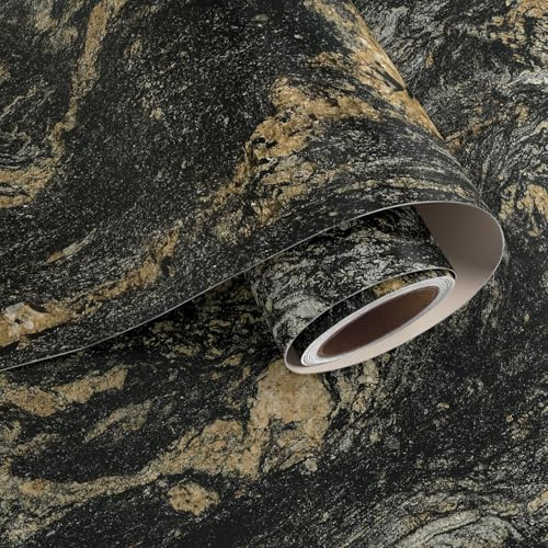 VaryPaper Matte Black Gold Marble Wallpaper 40cmx200cm Sticky Back Plastic Black Marble Vinyl Wrap for Kitchen Worktop Cupboards Living Room Bathroom Wallpaper Waterproof Adhesive Shelf Liner Table