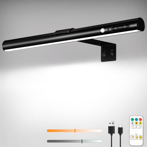 ENCOFT Picture Lights for Wall Motion Sensor 5000 mAh Wall Lights Rechargeable Wireless Painting Battery Picture Light Remote Dimmable & 3 Color Temps 40cm Black for Art Painting Frame Gallery
