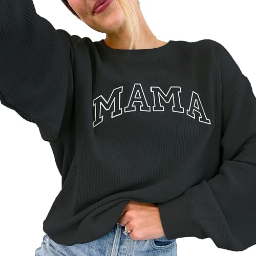 Giftifymama Maternity Sweatshirt Nursing Top Waffle Knit Breastfeeding Shirt Cotton with Zipper Pregnancy Mama Clothes Pullover Black M