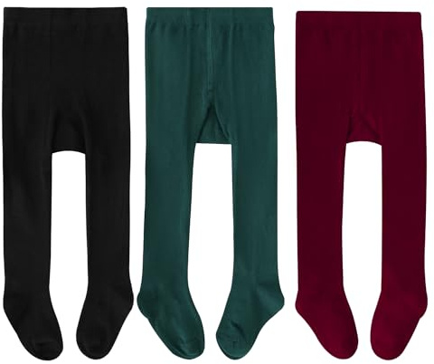 Zzxlw Lot de 3 paires de collants pour bébé fille - Couleur unie - Noir, vert, blanc, rouge, rose - Pour nouveau-né - Doux et élastique - Pour fête de 6 mois à 3 ans, Multicolore 2., 2-3 Jahre