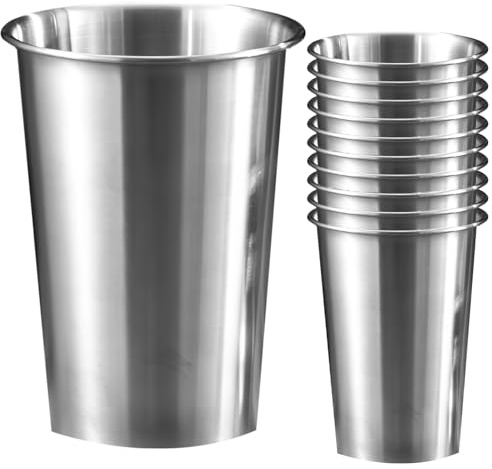 10 Stück Edelstahl Becher: 500ml Edelstahlbecher Schnapsgläser Set Kein Griff Metallbecher Bierkrüge Silber 304 Edelstahl Trinkbecher für Zuhause, Restaurant, Party, Camping