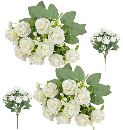 ZenyTra Künstliche Rosen 20 Stück Weiß | 32 cm Realistische Seidenrosen Mit Langem Stiel | Künstliche Blumen Für Hochzeitsdeko, Brautstrauß, Tischdeko & Büro (Weiß)