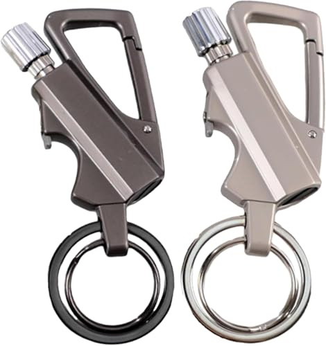 Permanently Matched Infinite Lighter Keychain - Flint Match Fire Starter with Multi-Function Opener, Waterproof Reusable Matchsticks, Set of 2 (Silver+Black)