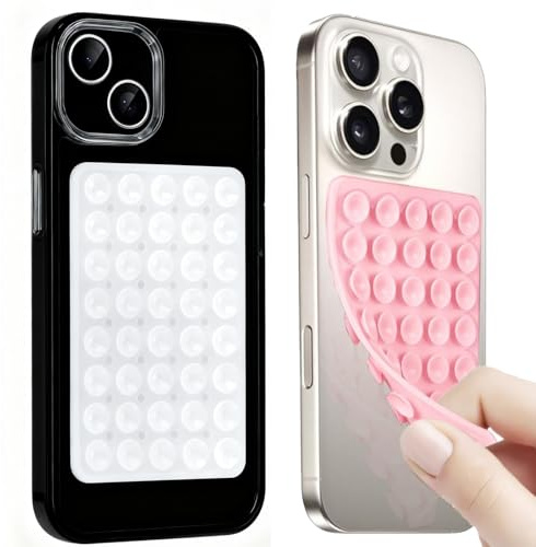 2 Stück Handy Saugnapf,Silikon Saugnapf Handy Doppelseitig für Selfies & Videos,Langlebig & Leicht Bedienbar Handies Kleber Rückseite Saugnapfs Für Alle Handy-Modelle (Rosa, transparente Farbe)