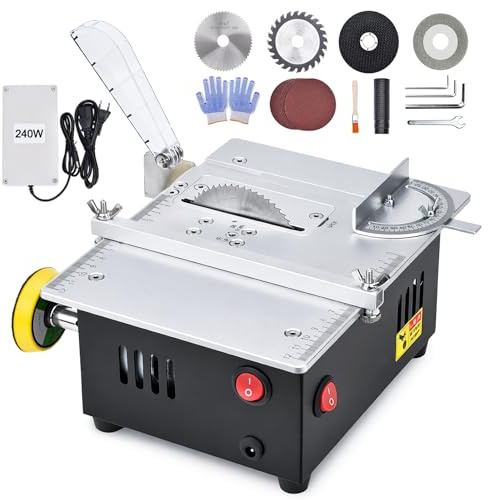Mini Tischkreissäge 240W, Multifunktionale Tischkreissäge mit 4 Klingen, Präzisions Tischsäge, 10000 U/min, 0–20 mm Höhenverstellbar, 240W Hochleistungsnetzteil für DIY-Holzbearbeitungsprojekte