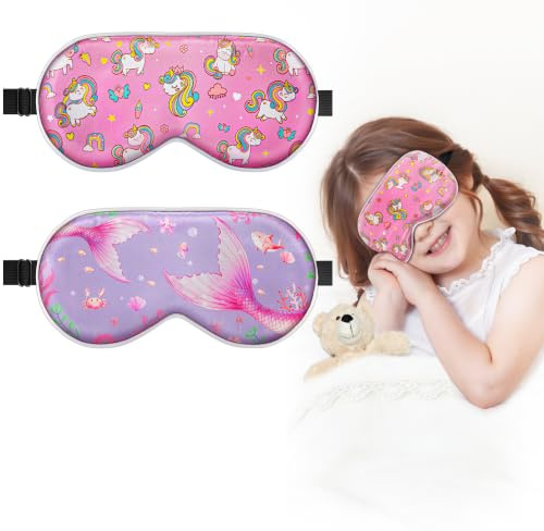 BeeVines Sovmask i 100 % äkta mullbärssilke för barn, 2-pack, originaldesign, sovande ögonmasker i rent siden för flickor, hudvänligt mörkläggande ögonskydd, justerbar rem, minskar puffiga ögon, för