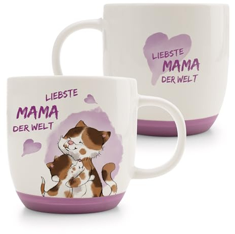 Tasse Katze LIEBSTE Mama DER Welt 400ml 9,5x9,5cm - rosa - Hochwertige Porzellan-Tasse, liebevoll gestaltet, niedliches Accessoire für Küche, Büro & Zuhause – süße Geschenkidee | 63000