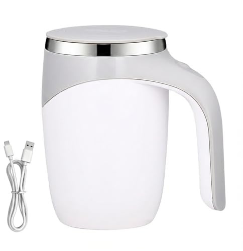 Self Stirring Coffee Mug, Automatic Stirring Coffee Mug, Stainless Steel Rechargeable Electric Mixing Cup for Office Desk, Home Kitchen & Travel, Food-Grade ABS + 304 Stainless Steel,White