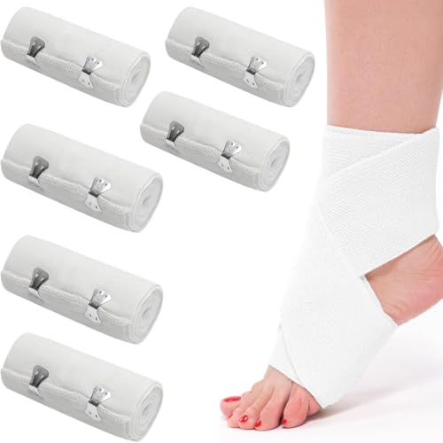 6 Pezzi Bendaggio Elastico, Bende Elastiche di Compressione, Bendaggio Compressivo Clastico con Clip Metalliche a Compressione Sportivo, per Ginocchia Caviglie Polso(7.5/10cm)