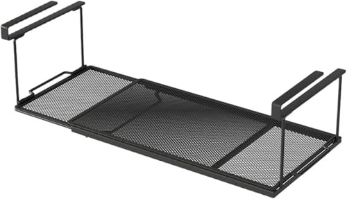 ACTIUSIS Organizador de armario de cocina negro, organizador de mueble bajo, estante colgante con cesta, estante colgante ajustable de metal para mueble bajo de 38-70 cm, para almacenamiento en cocina