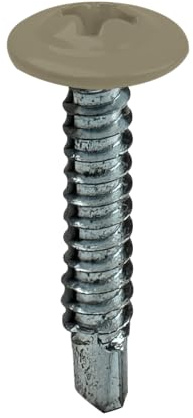 Self Drilling Tek Screws 4.2 x 25mm Wafer Flange Head – Powder Coated Coloured Screws – Anthracite Grey, Black, White, Light Grey, Cream – Pack of 100 (Light Ivory RAL 1015)