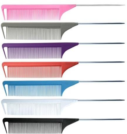 TEHAUX Peines para Cardar y Peinar el Cabello 6 Piezas Antistáticos, Acero Punta, (,) para Peluquería y Uso Profesional
