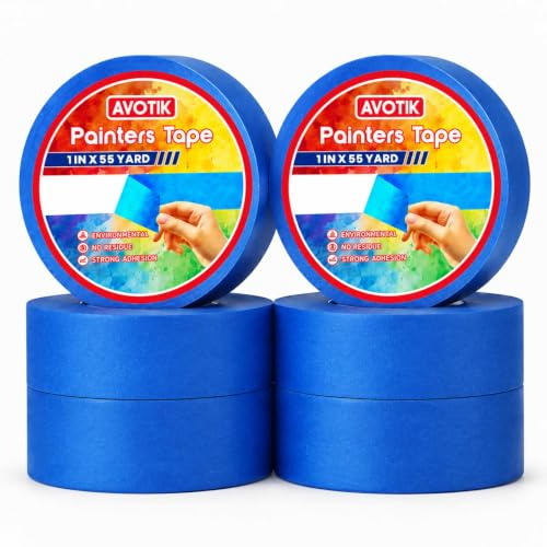 Avotik Blue Painters Tape 6 Rolls 36mm x 50m: Masking Tape for Painting - UV Resistant - Residue-Free Removal up to 14 Days - Professional Decorating Tape for Walls, Trim & Car Painting