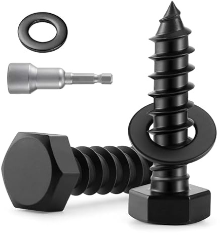 Dayalo Lot de 20 vis à bois - M6 x 40 mm - Noir | Vis à bois hexagonales en acier au carbone avec rondelles et embout à douille pour construction en bois et abri de jardin
