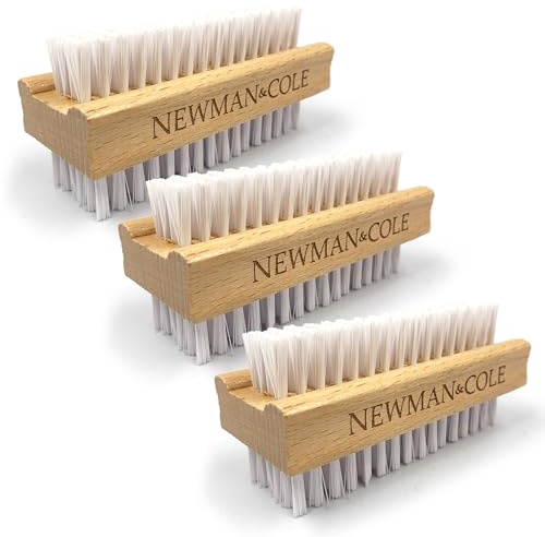 Wooden Nail Brush Pack of 3 - Firm Dual Sided Bristles Brush - Nail Brushes for Cleaning Nails - Natural Wood Hand Scrubber Manicure Set for Fingernails and Toenails
