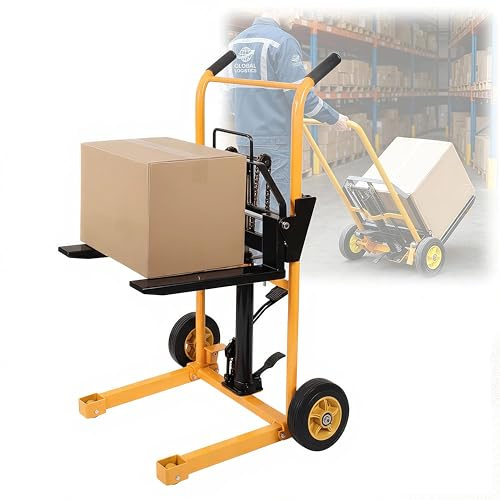 Elevatore Manuale, Sollevatore Transpallet Materiale Carrello,Sollevatore a Forcella con Gambe Fisse e Forche Regolabili, Capacità 200 Kg, Altezza di Sollevamento 90 cm