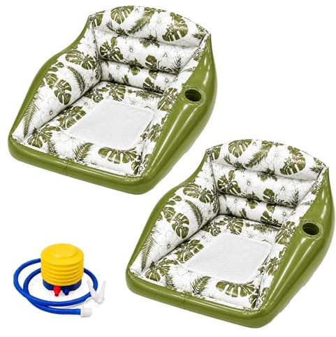3-in-1 Inflatable Pool Lounge Chair, Adult Water Inflatable Pool Float with Cup Holder, Comfortable Heavy Duty Beach Pool Chairs Outdoor for Parties Summer Vacation