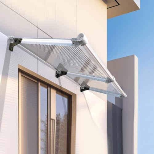 Marquise de Porte d’Entrée Contre Pluie Neige UV,Auvent de Porte et Fenêtres,avec Panneau en Polycarbonate et Cadre en Aluminium,pour Garage,Balcon,Fenêtre,Extérieur (150x80cm)