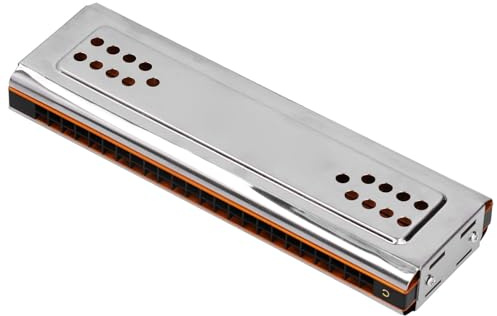 HUSHUI Tremolo-Mundharmonika mit 24 Löchern und Doppelseitigen Klappen für Anfänger – Musikinstrument aus Silberharz und Phosphorbronze