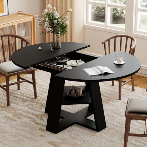 Hawthyhome rund Esstisch Ausziehbar für 4-8 Personen, 110-150cm Wohnzimmertisch Erweiterbar mit Teleskopfunktion, Platzsparender küchentisch Esszimmer Wohnzimmer, Modern Industrie-Stil, Schwarz