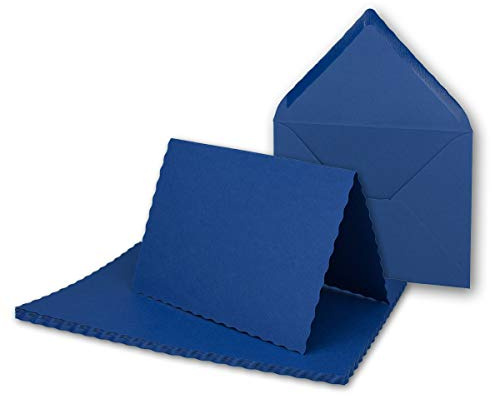 25x Faltkarten-Set DIN A6 mit DIN C6 Brief-Umschlägen - wellig gestanzter Rand - Dunkel-Blau - 10,5 x 14,8 cm - Wellenschnitt Karten-Sets - FarbenFroh by GUSTAV NEUSER