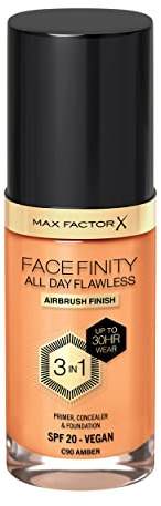 Max Factor Facefinity 3-in-1 All Day Flawless Liquid Foundation, SPF 20 - 90 Amber, 30 ml