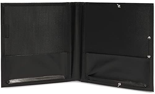 Juvale Music Folder - Choir & Band Sheet Music Organizer - Elastic Band Closure, 2 Deep Pockets & Pen Holder - 12.6 x 13.7 in, Black Faux Leather