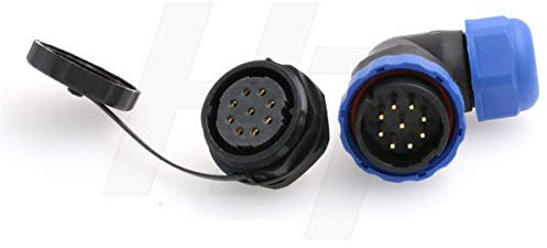 HangTon HE29 9 Pin Plastic Waterproof Connector Threaded Outdoor Industrial Electrical Power Circular Male Female Angled Wire Cable Plug + Panel Socket (9 pin)