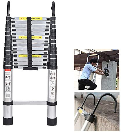 4,4M/14,4FT Escalera Telescópica de Aluminio con 2 Ganchos Desmontables, Escaleras Plegable Extensibles, Escalera Multifunción para Hogar, ático, Loft, Capacidad 330lb
