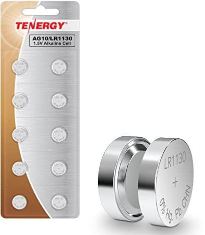 Tenergy AG10 LR1130 Button Cell Batteries, 1.5V AG10 Battery for Watches, Calculators, Lasers, and More, 10 Count