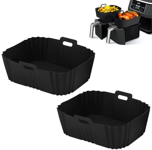 Viitech Silikon Backform Für Heißluftfritteuse-Silikonform, 2 Pack 21 x 16,5 x 8 cm Luftfritteuse Silikon Topf Wiederverwendbar, Airfryer Silikonform für Ninja AF300UK AF400UK (Schwarz)