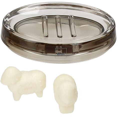 MamboCat 3tlg. Seifen-Geschenkset Seveda I 1x graue Seifenschafe transparent + 2X kleine Schäfchenseife I natürliche Schafmilchseife mit Wiesenduft I Handseife + gläserner Seifenablage
